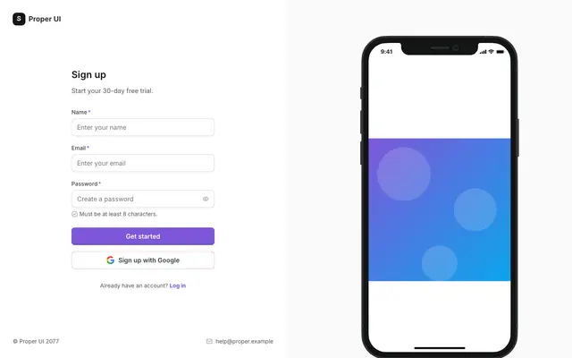 Signup Split App Mockup