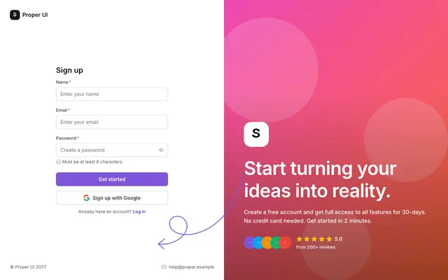 Signup Split Arrow