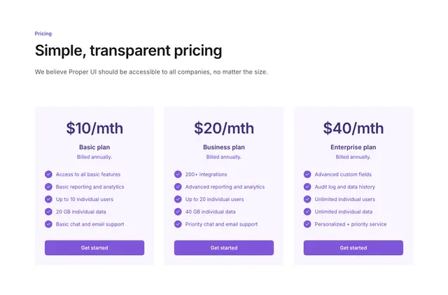 Pricing Primary Card Simple