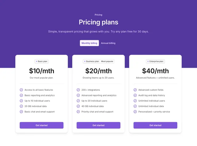 Pricing Primary Dark Badge