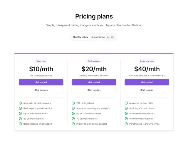 Pricing Simple Accent Line